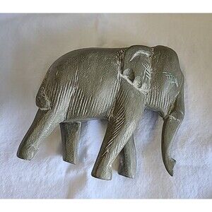 Vtg WOODEN ELEPHANT Gray Carved Walking    5.25" High Figurine Decor